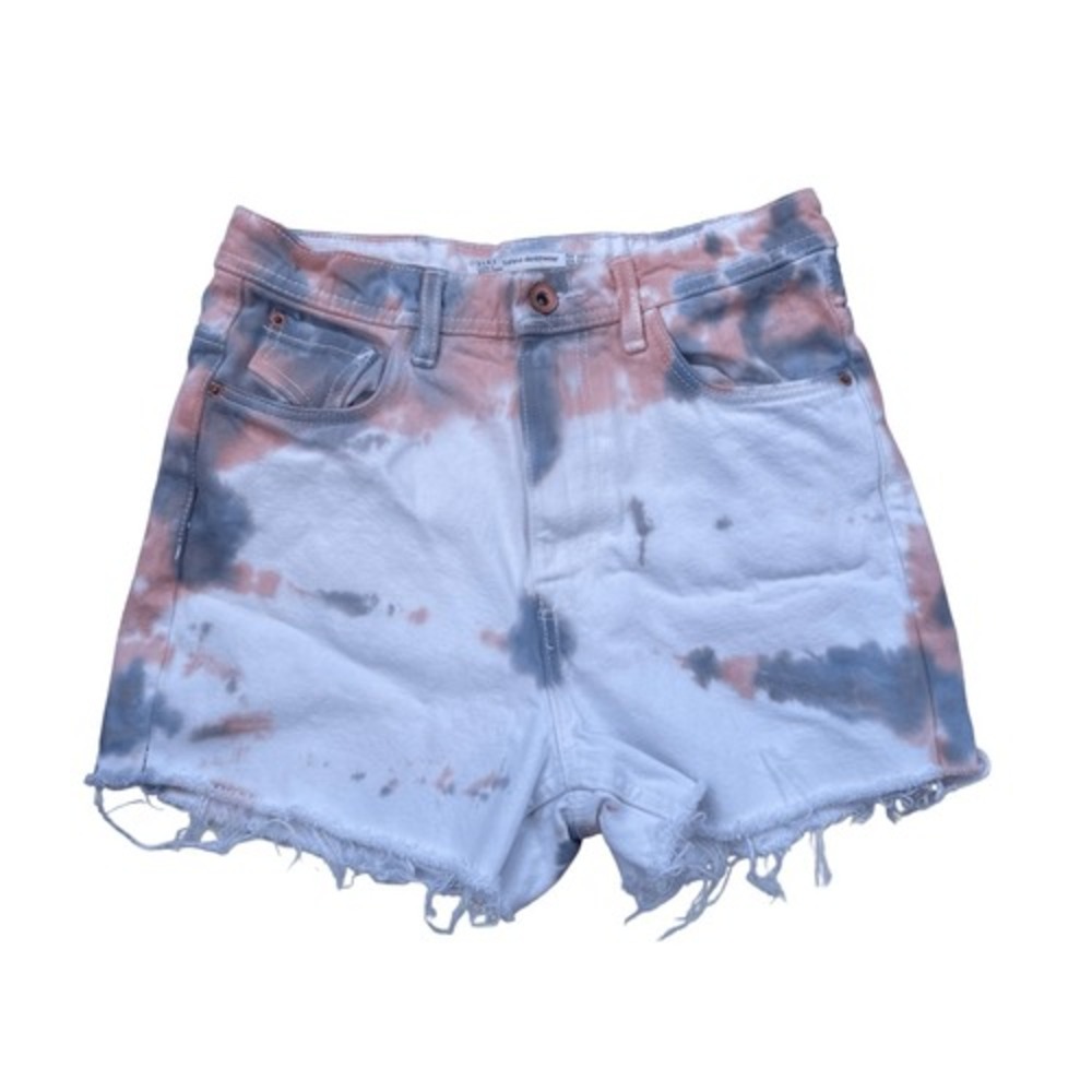A1 Zara‎ Denim Shorts Tie Dye High Rise Frayed Hem Festival Boho Summer 02